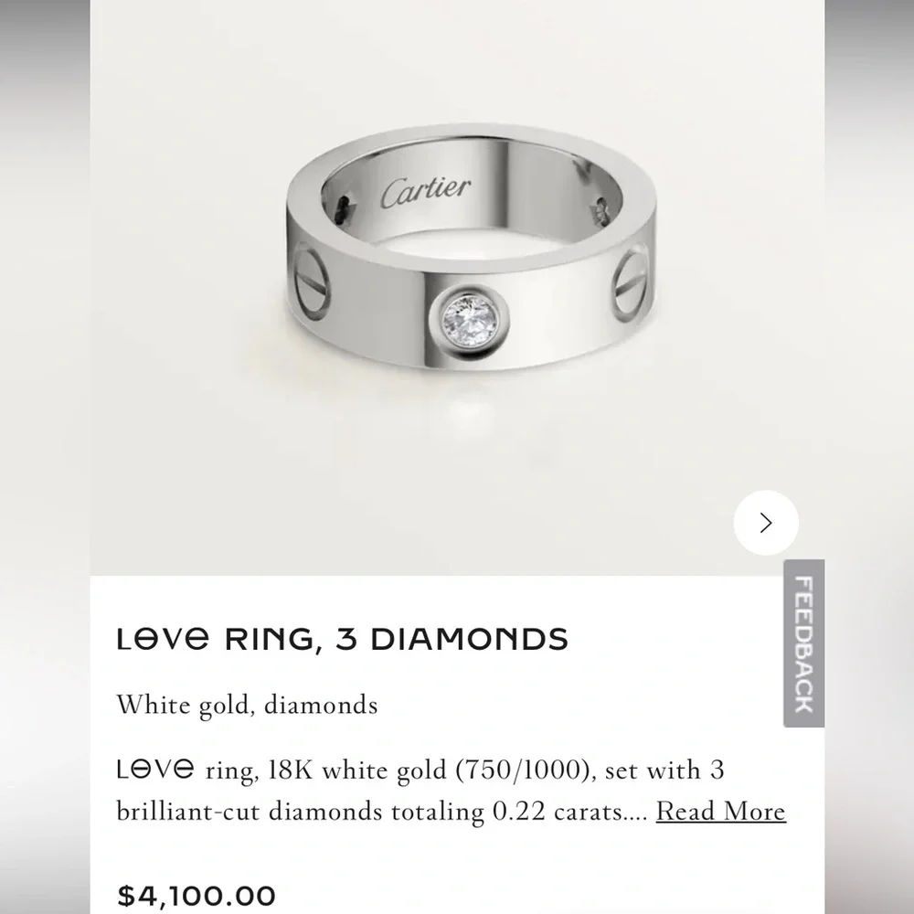 Cartier 3 Diamonds Love Ring, 18K White Gold. - Picture 9 of 9